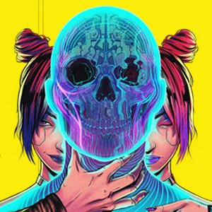 Menina de cabelo rosa segurando o pescoço de um robÔ